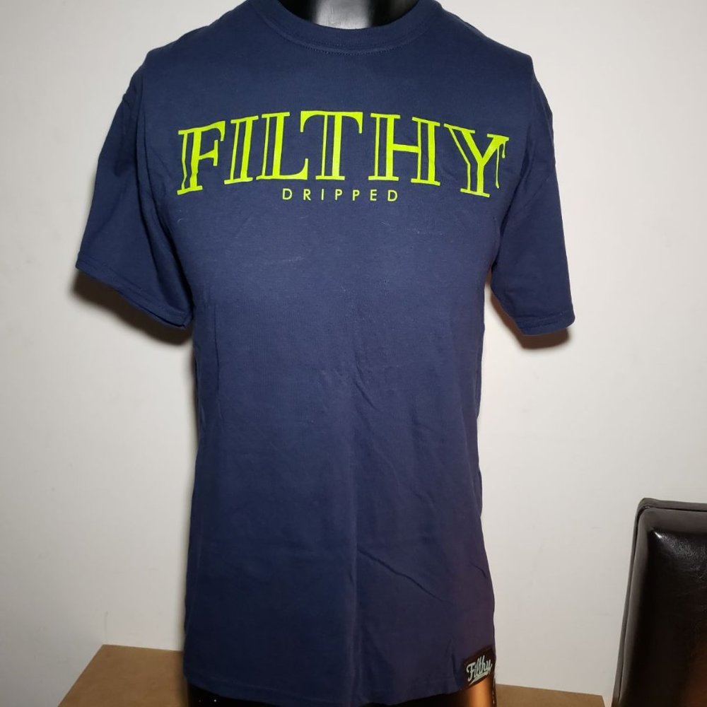 RARE Filthy Dripped Shirt-Navy & Lime- M